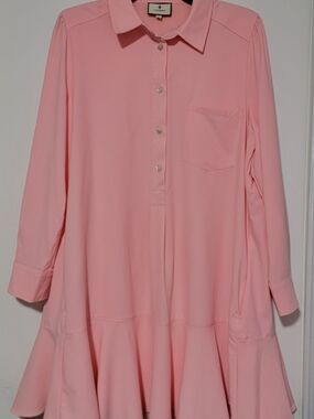 Pink Shirt Dress with Flared Hem